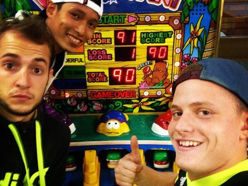 The boys take an arcade selfie