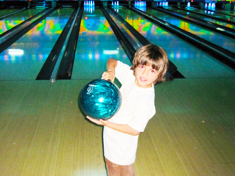Child ready to go bowling